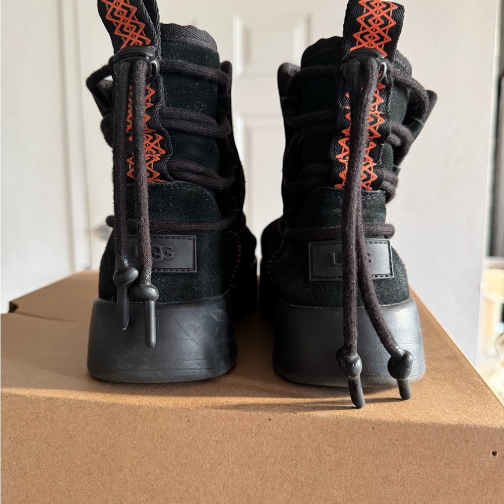 UGG Classic Boomer Black Winter Ankle Boots with Orange Accents - Picture 5 of 10